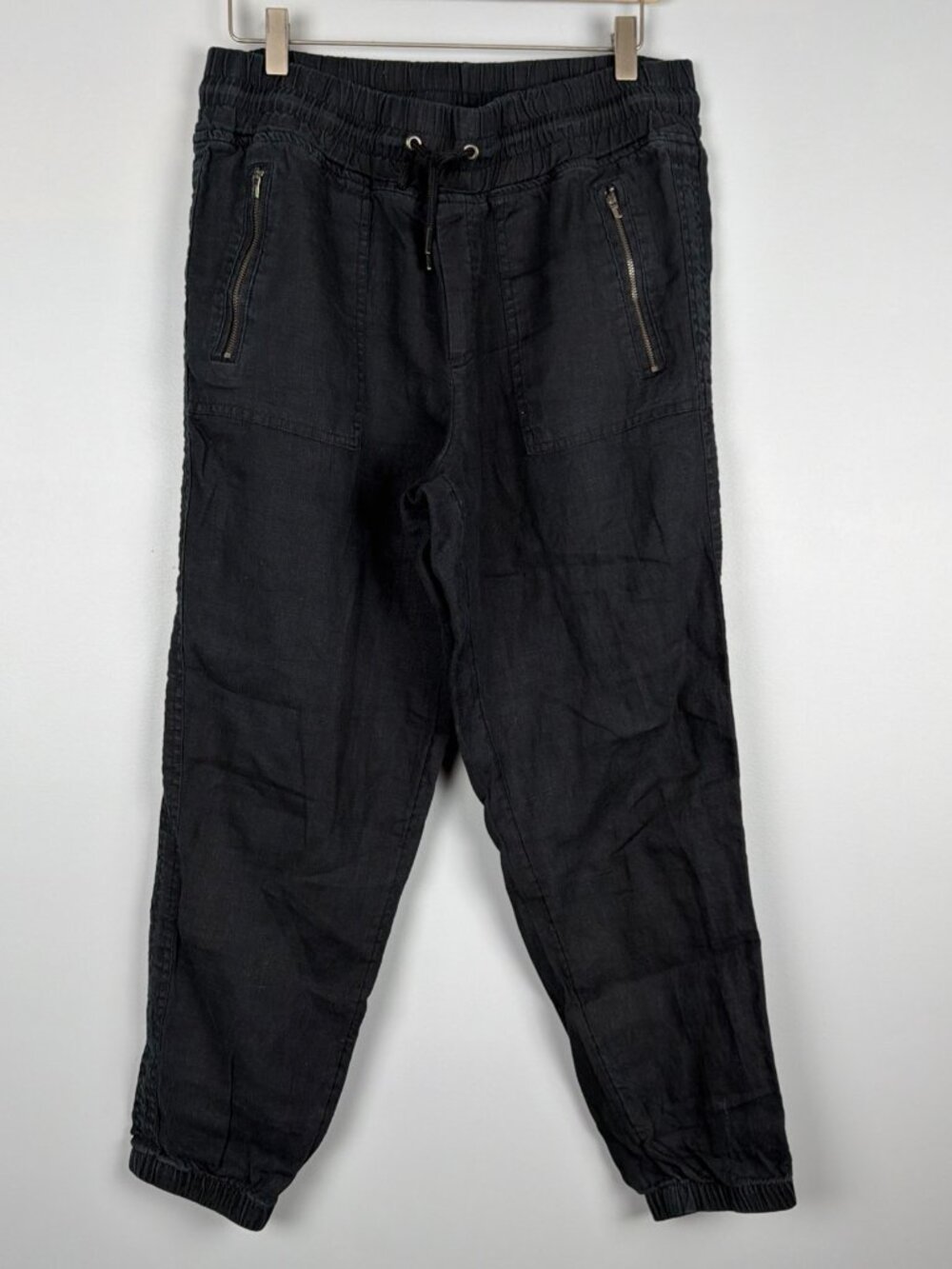 Athleta Cabo Linen Jogger Womens 10 Black Pants Zipper Pocket Athleisure Travel